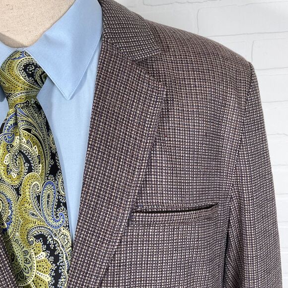 Territory Ahead‎ Blazer Men 42R Check Blazer Brown Gray Silk Jacket Three Button - Picture 1 of 12
